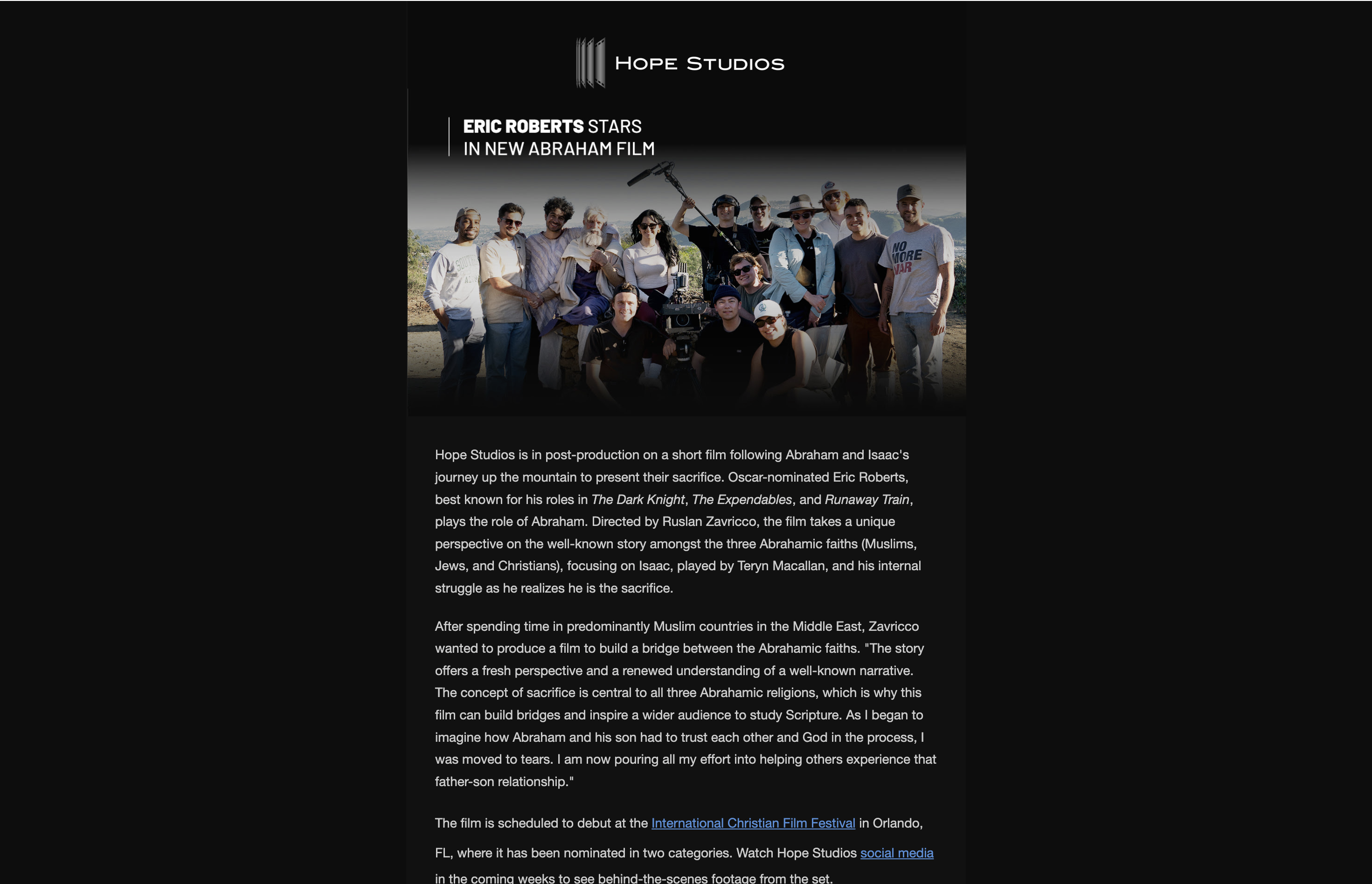 Eric Roberts Stars in The Son of Abraham